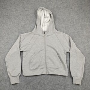 Laslulu Hoodie Womens Medium Gray Fleece Lined Full Zip Raglan Pockets Cropped